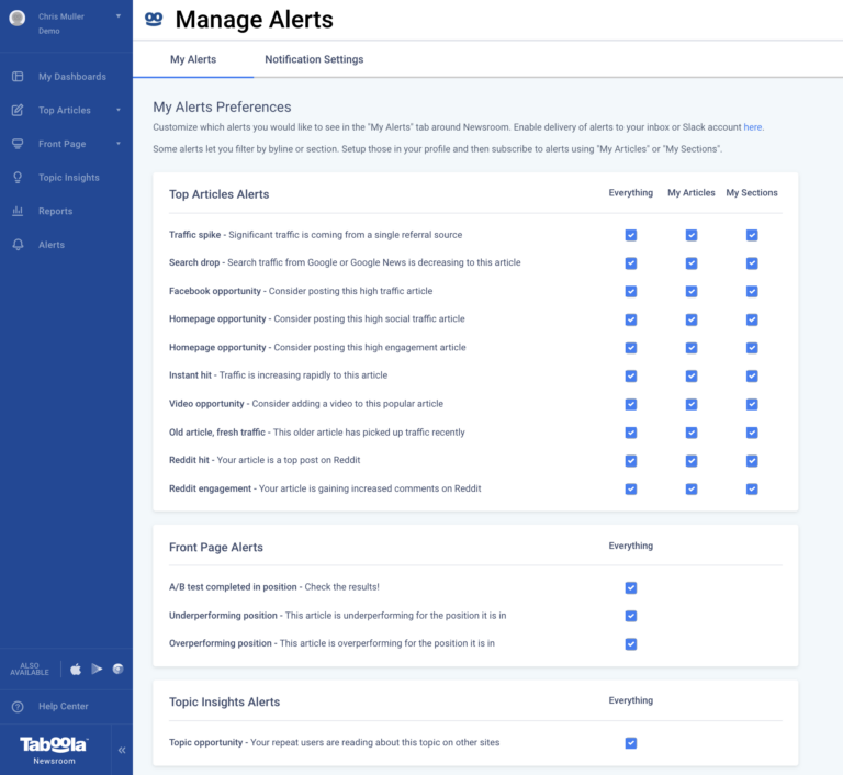 Setting Up Alert Notifications - Newsroom help